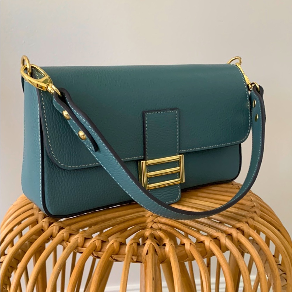 DIVINA FIRENZE leather teal shoulder AND crossbody purse